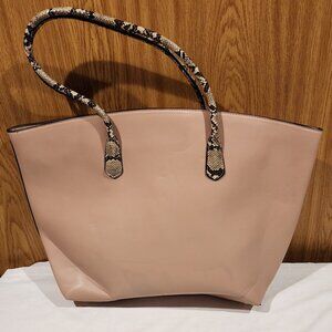 A New Day Blush Pink Structured Tote Bag with Snakeskin Handles